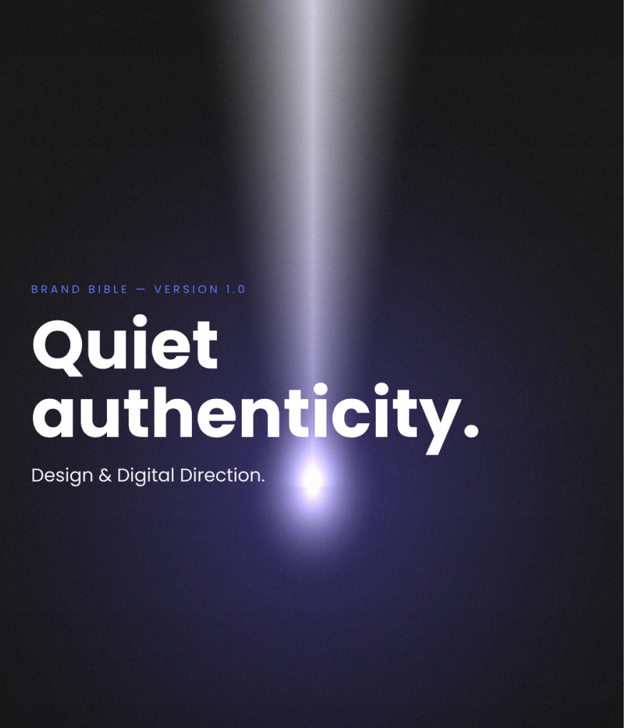 Brand Bible cover — Quiet authenticity.